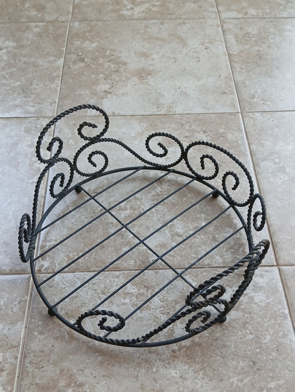 Vintage Black Twisted Metal Scroll Wire Basket